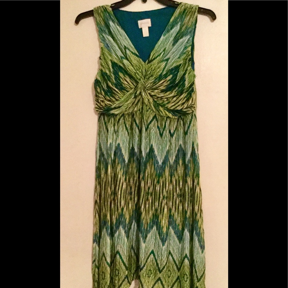 Chico's Green Print Sharkbite Dress